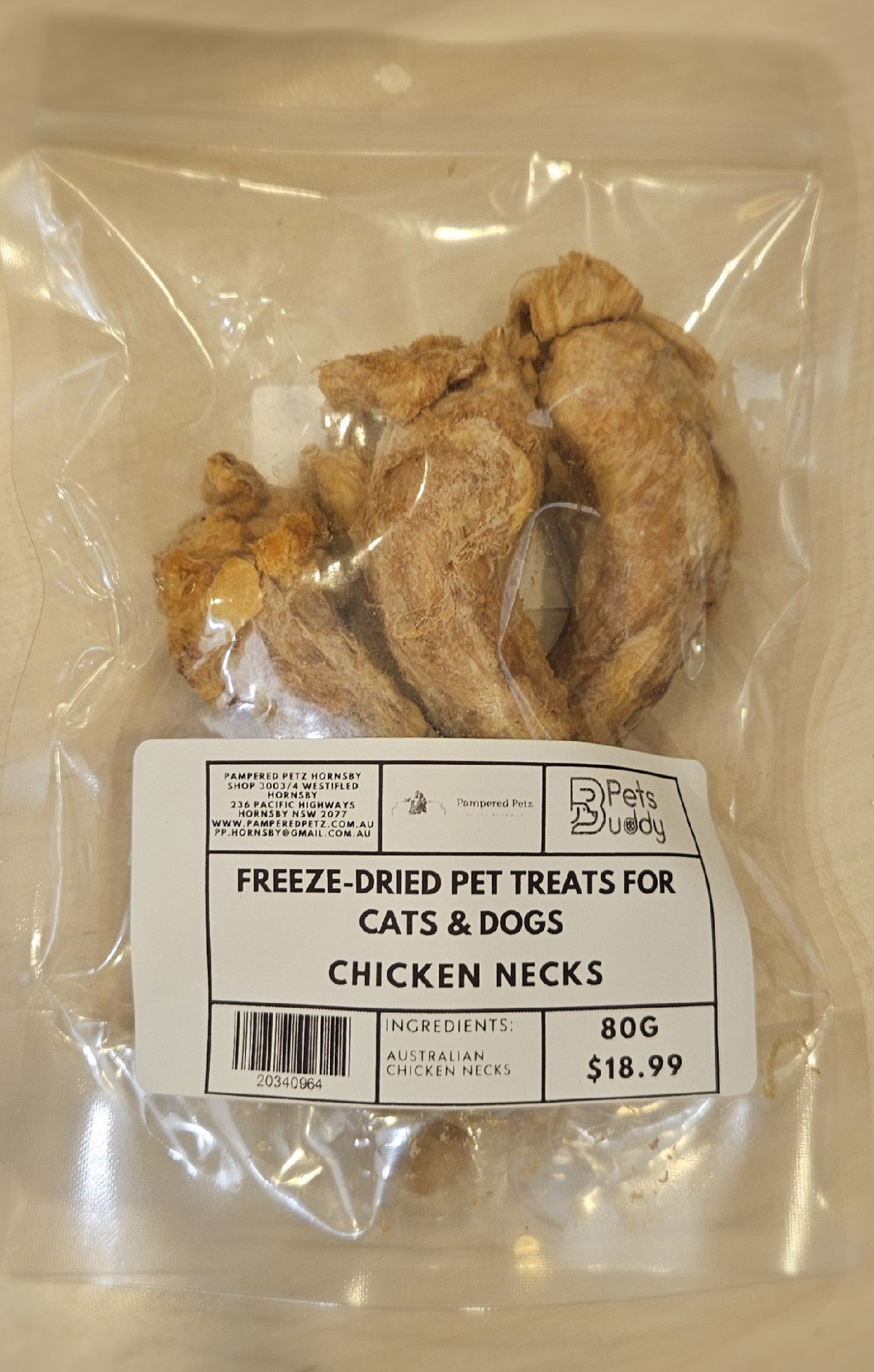 PETSBUDDY Freeze Dried Treats Chicken Necks 80g