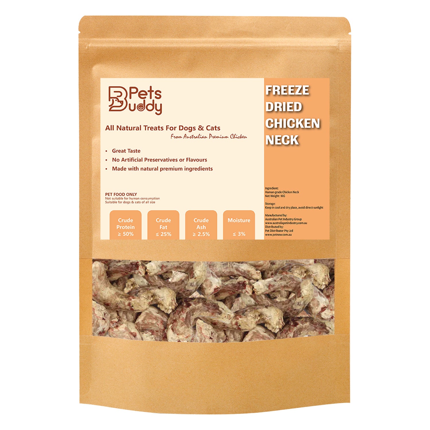 PETSBUDDY Freeze Dried Treats Chicken Neck 1kg