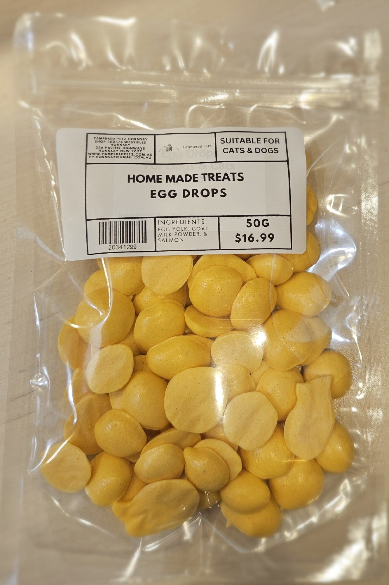 PAMPERED PETZ HORNSBY Home Made Pet Treats Egg Drops 50g