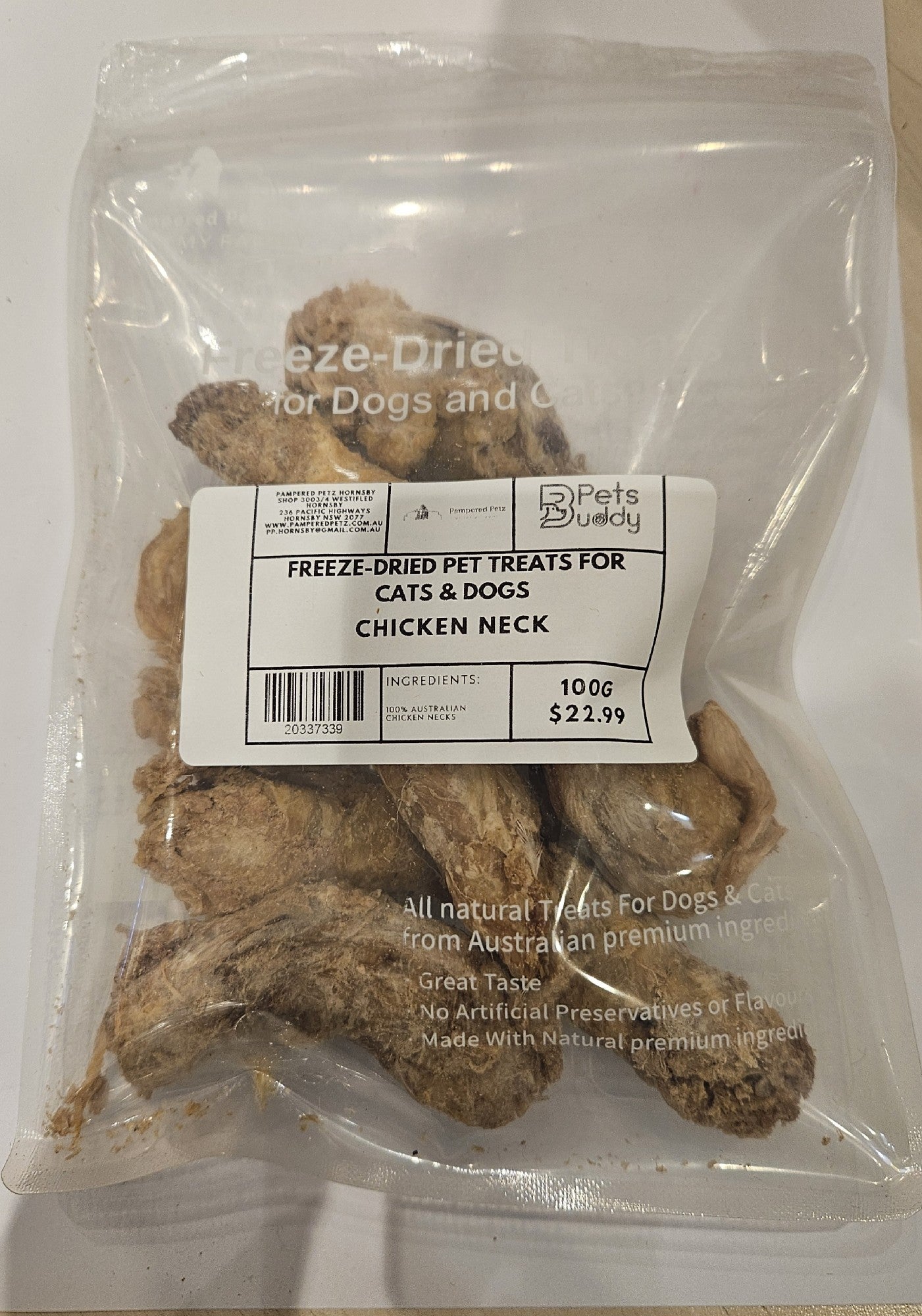 PETSBUDDY Freeze Dried Treats Chicken Necks 100g