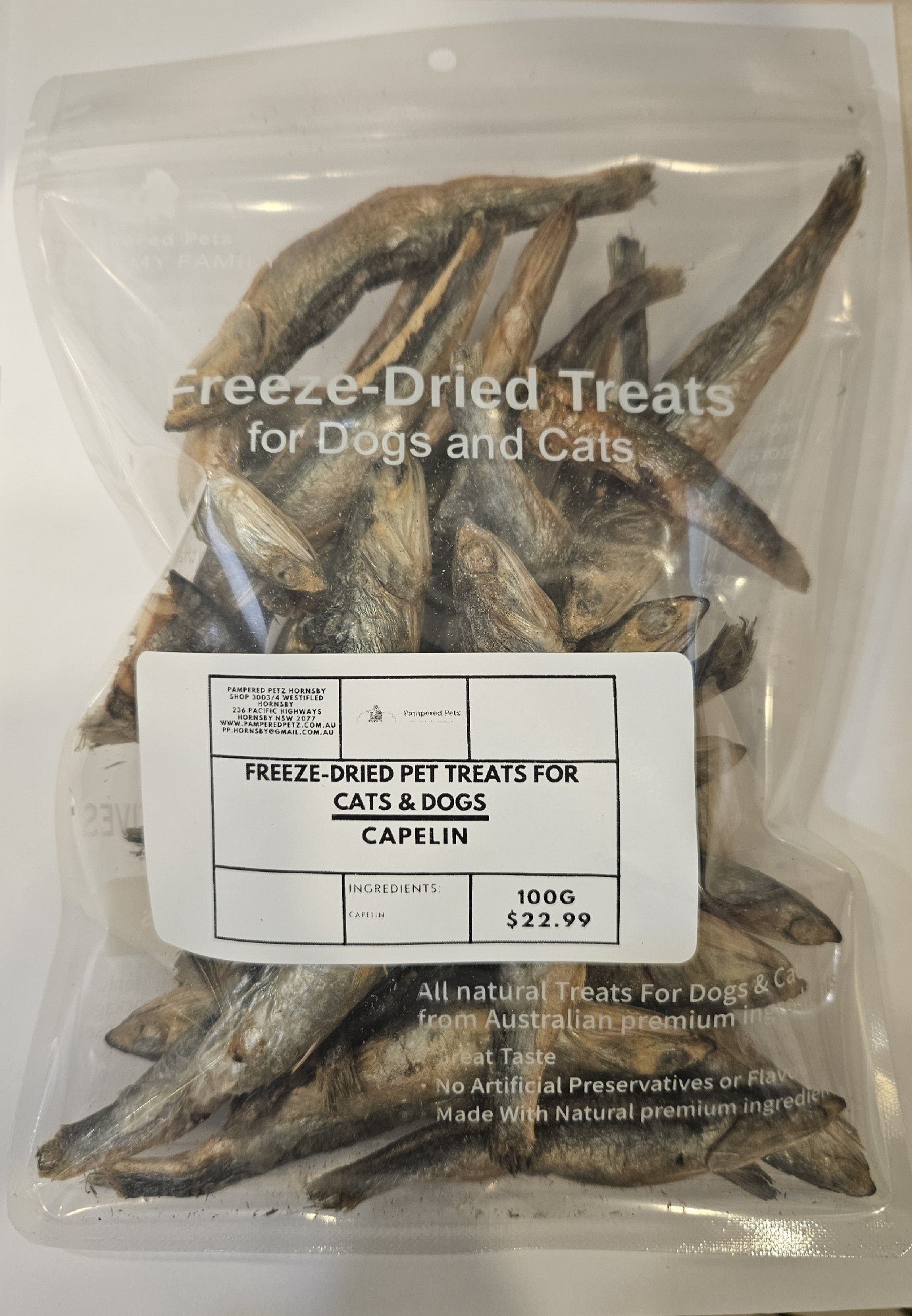PAMPERED PETZ HORNSBY Freeze-Dried Pet Treats Capelin 100g