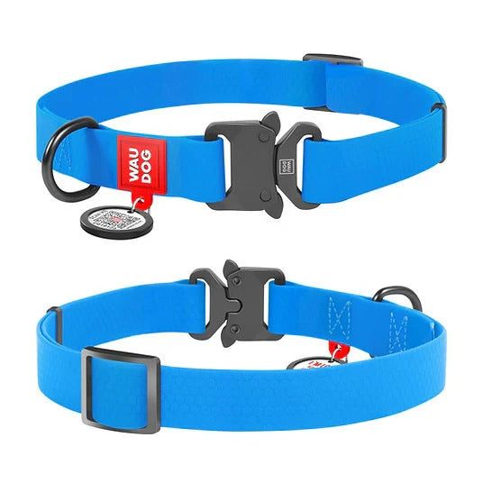 WAUDOG Waterproof Collar With QR Tag 25mm 34-49cm Blue