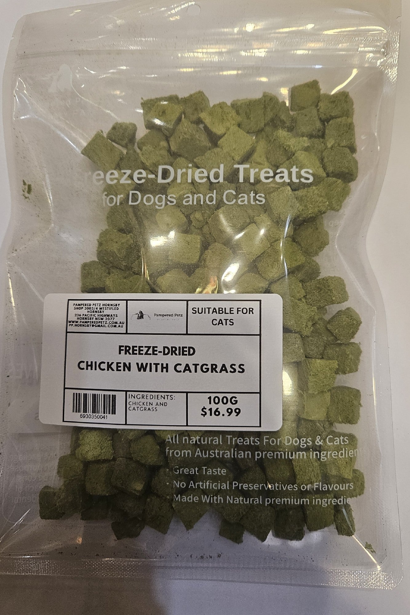 FREEZE-DRIED CAT TREATS CHICKEN WITH CATGRASS 100G