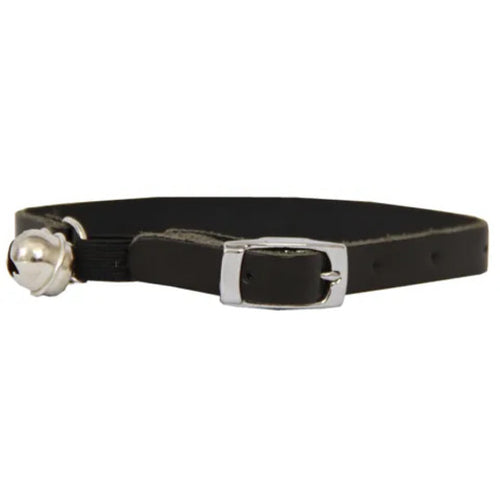BEAU PETS Leather Collar Cat Safety w/Bell Black 10mm x 30cm