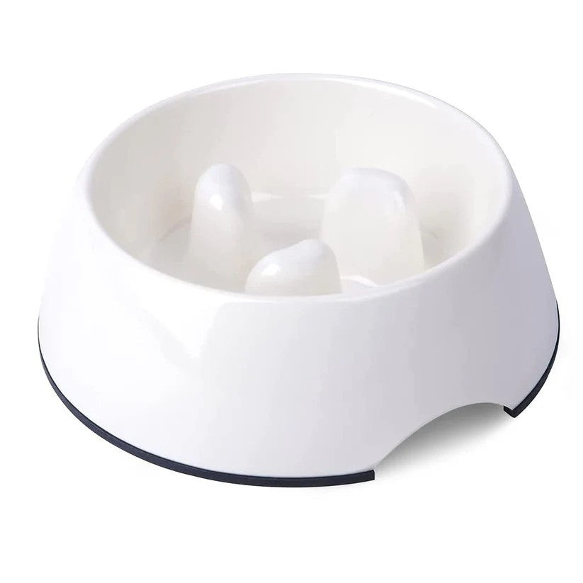 PET ONE BOWL MELAMINE ROUND SLOW DOWN FEEDER 140ML WHITE