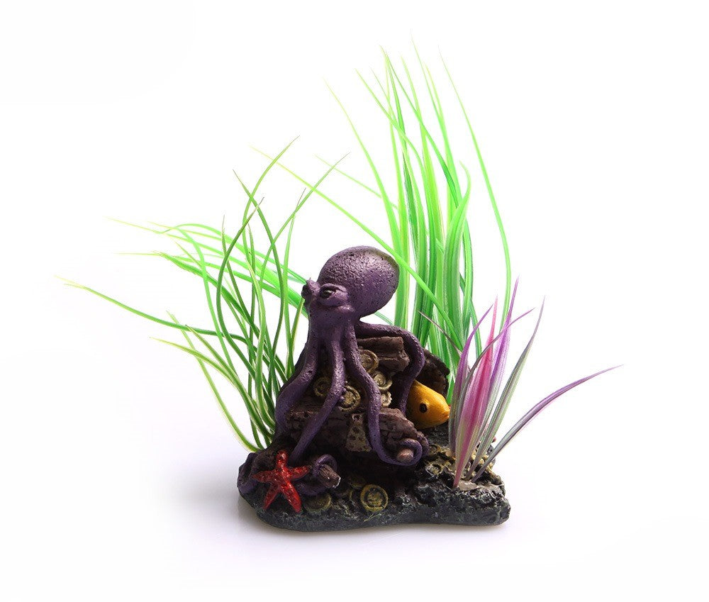 AQUA ONE ORNAMENT OCTOPUS & PLANT 10X7.5X15CM