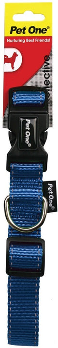 PET ONE COLLAR NYLON REFLECTIVE ADJ 17 TO 26CM 10MM BLUE