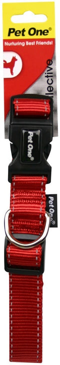 PET ONE COLLAR NYLON REFLECTIVE ADJ 24 TO 37CM 15MM RED