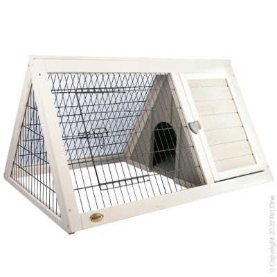 PET ONE SMALL ANIMALS TRIANGLE WOODEN RABBIT HUTCH 100L X 62W X 52.5H CM (CLICK & COLLECT & LOCAL DELIVERY ONLY)