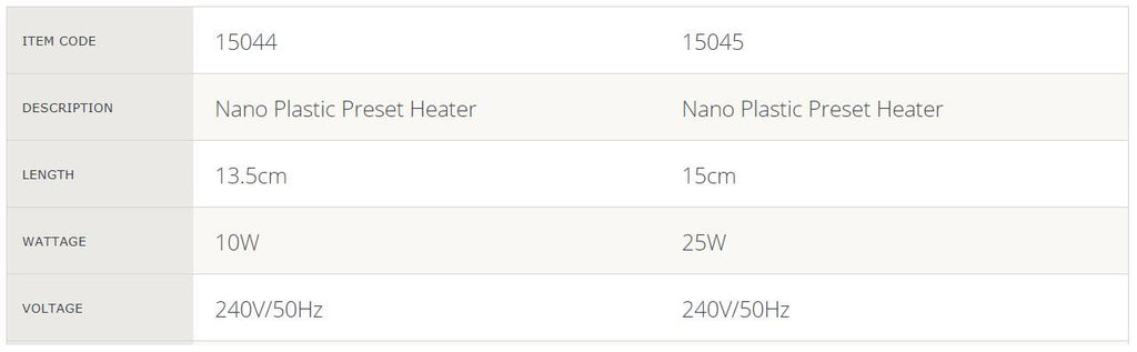 AQUA ONE NANO PLASTIC PRESET 10W HEATER 13.5CM