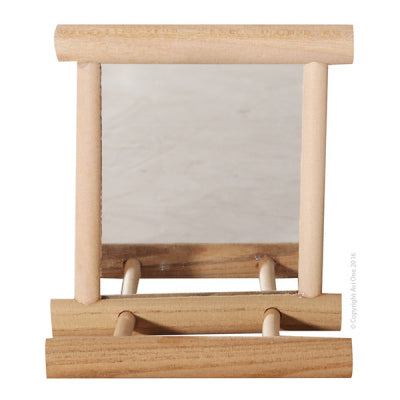 AVI ONE Bird Toy Wood Framed Mirror With Seat 12x10cm