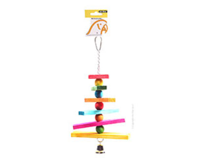 AVI ONE BIRD TOY COLOURED BLOCK CHAIN AND BELL 28CM