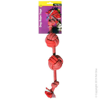 PET ONE DOG TOY ROPE WITH 2 ROPE BALL RED/BLUE 40CM