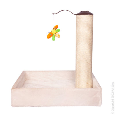 PET ONE SCRATCHING TREE POST W/TEASER TOY 42X32X43CM WHITE (LOCAL DELIVERY AND CLICK AND COLLECT)