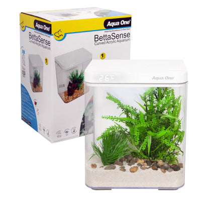 AQU ONE BETTASENSE 9.7L CURVED ACRYLIC AQUARIUM 24.5X17.5X30.6CM WHITE (LOCAL DELIVERY & CLICK & COLLECT ONLY)