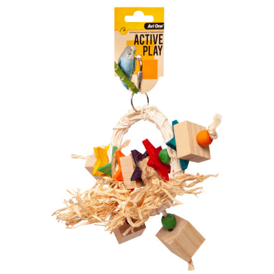 AVI ONR BIRD TOY RATTAN HOOP W BEADS STARS AND BLOCKS 24CM