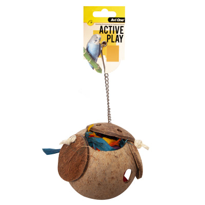 AVI ONE BIRD TOY COCONUT WITH FORAGING RAFFIA 27CM