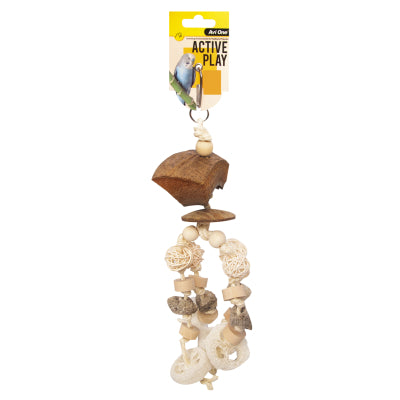 AVI ONE BIRD TOY PUMICE & LOOFA WITH RATTAN BALLS 35CM