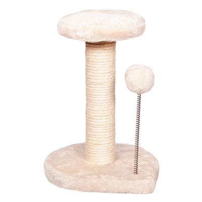 PET ONE SCRATCHING TREE POST W/ PLATFORM & SPRING BALL 20X20X29CM CREAM ( CLICK AND COLLECT ONLY)