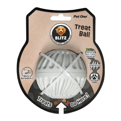 PET ONE DOG TOY BLITZ RUBBER TREAT BALL GREY L
