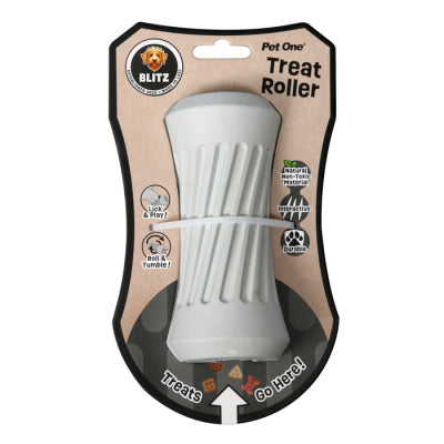 PET ONE DOG TOY BLITZ RUBBER TREAT ROLLER GREY M