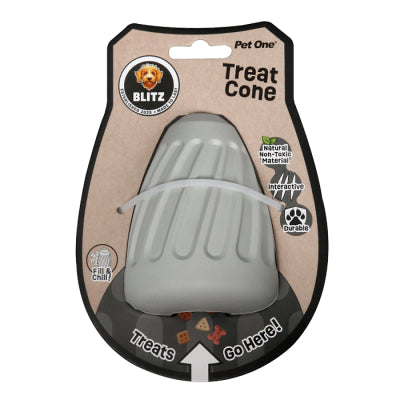 PET ONE DOG TOY BLITZ RUBBER TREAT CONE GREY L