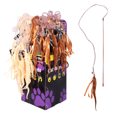 PET ONE CAT TOY WAND WORM WITH BELL & RIBBON 41.5CM