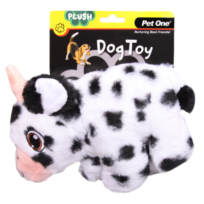 PET ONE DOG TOY PLUSH SQUEAKY SPOTTED COW 20CML