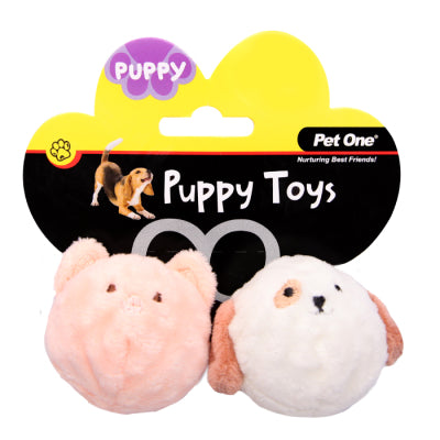 PET ONE DOG TOY PUPPY SQUEAKY PIG & DOG BALL 2PCS SET 5.5CM