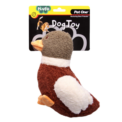 PET ONE DOG TOY PLUSH SQUEAKY W CRINKLE DUCK 22CM