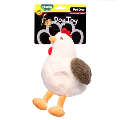 PET ONE DOG TOY PLUSH SQUEAKY W CRINKLE HEN 22CMH