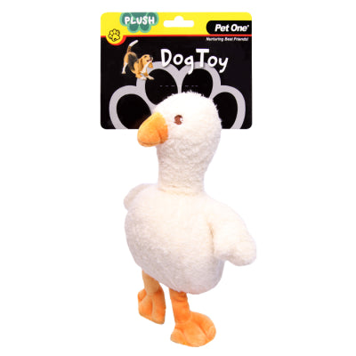 PET ONE DOG TOY PLUSH SQUEAKY W CRINKLE GOOSE 22CM
