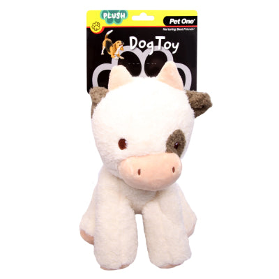 PET ONE DOG TOY PLUSH SQUEAKY W CRINKLE COW 22CM