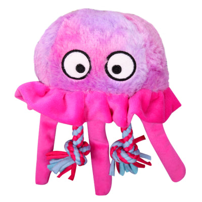 PET ONE DOG TOY PLUSH SQUEAKY JELLYFISH W ROPE 23CM