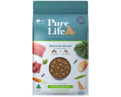PURE LIFE NATURAL BOOST DRY ADULT DOG FOOD LAMB 8KG