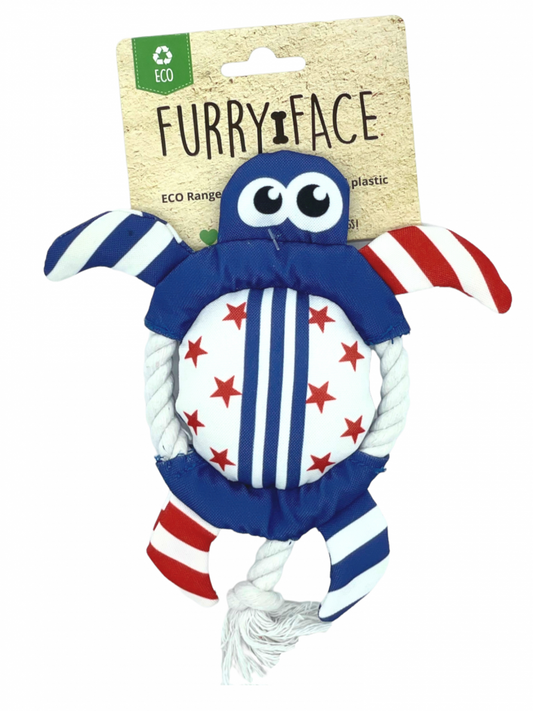 FURRY FACE NAUTICAL TURTLE SOFT DOG TOY WITH ROPE