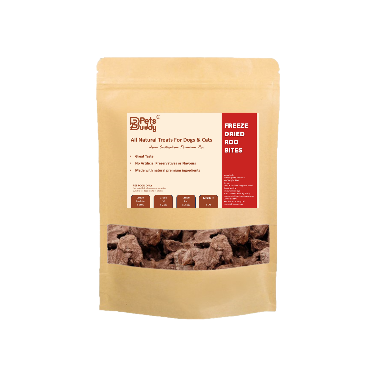 PETSBUDDY Freeze Dried Treats Roo Bites 800g