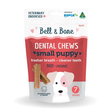 BELL & BONE Small Puppy Beef & Coconut Dental Chews for Dogs (7 Sticks)
