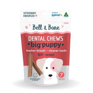 BELL & BONE Big Puppy Beef Dental Chews for Dogs (7 Sticks)