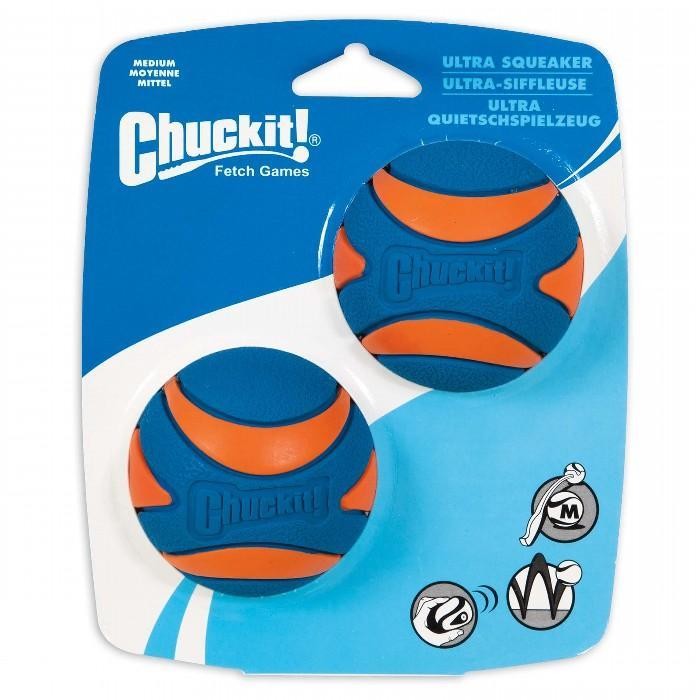 CHUCKIT ULTRA SQUEAKER DOG BALL - MEDIUM (6CM) - 2 PACK