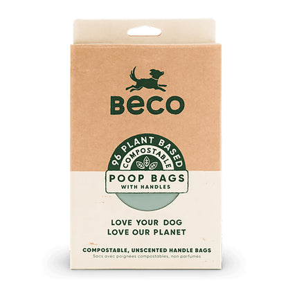 BECO COMPOSTABLE POOP BAGS WITH HANDLES - UNSCENTED 96 PACK