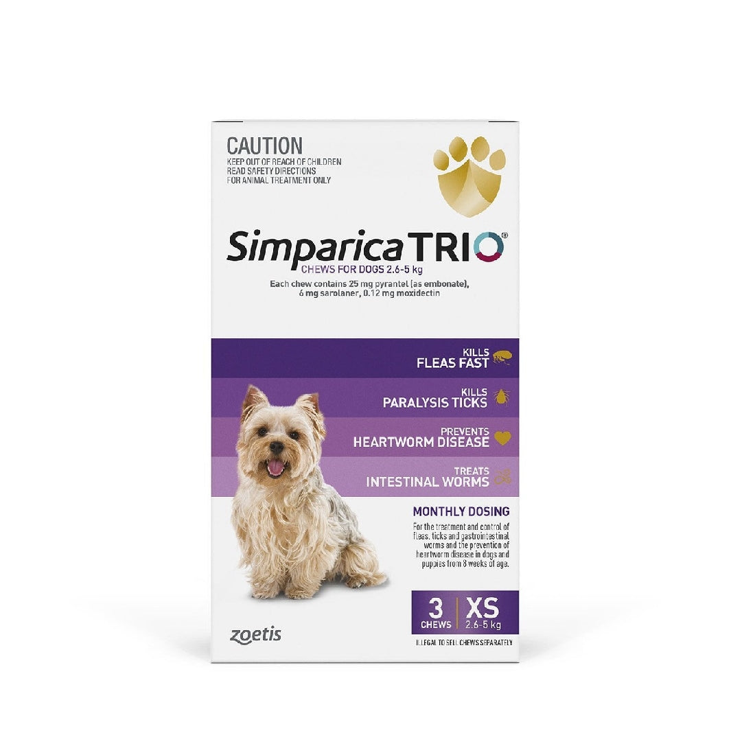 SIMPARICA TRIO 2.6-5KG PURPLE 3 PACK