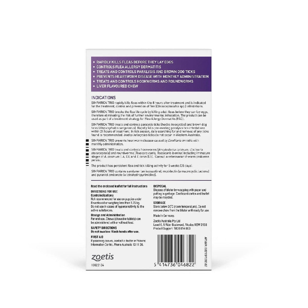 SIMPARICA TRIO 2.6-5KG PURPLE 3 PACK