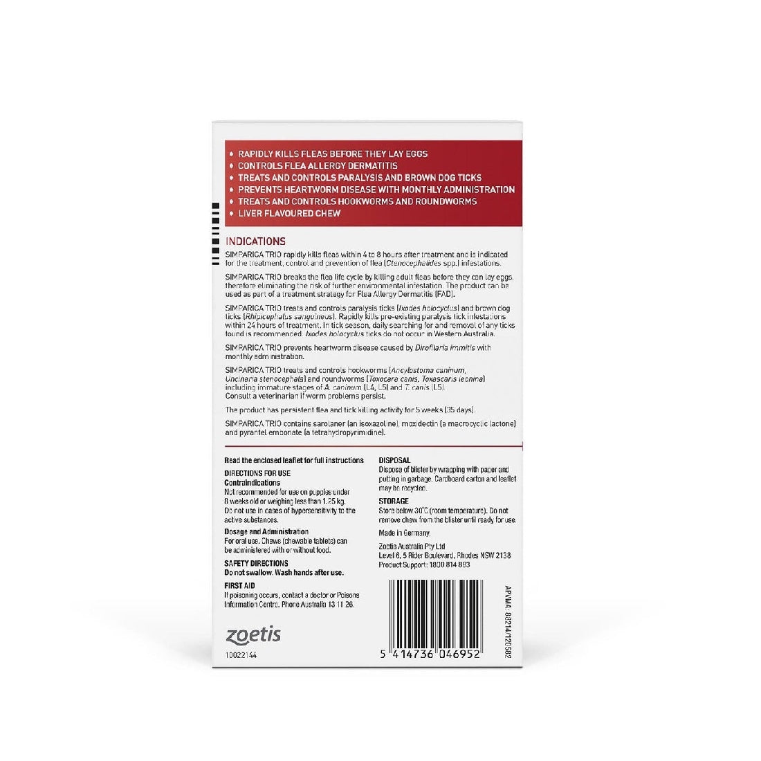 SIMPARICA TRIO 40.1-60KG RED 6PK