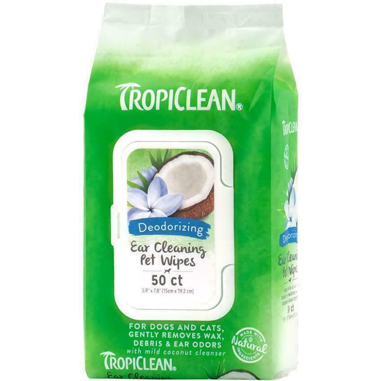 TROPICLEAN Ear Cleaning Deodorizing Pet Wipes 50pk