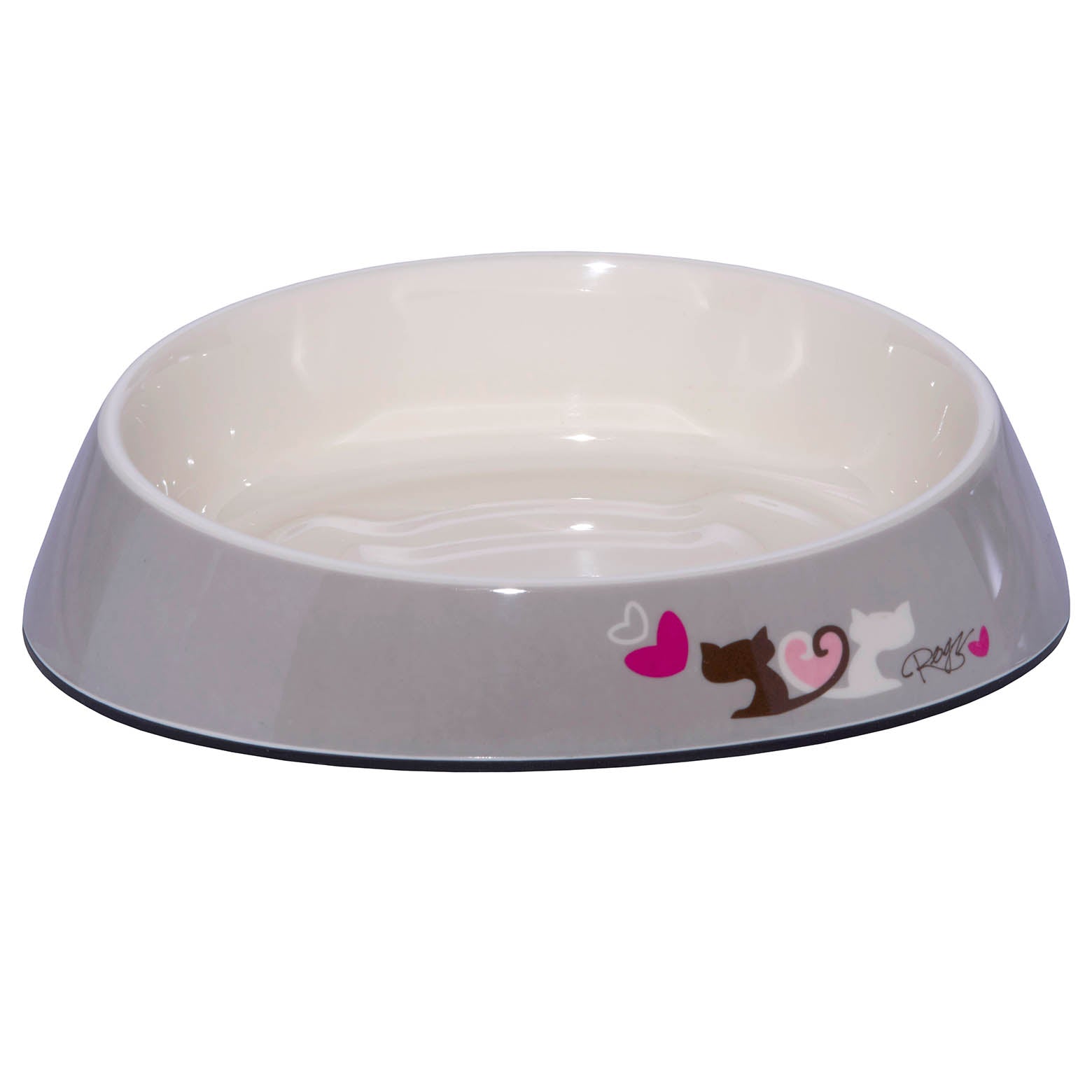 ROGZ FISHCAKE GREY HEART TAILS BOWL FOR CATS 19 X 14 X 5CM