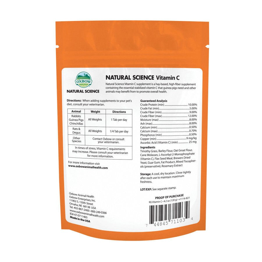 OXBOW NATURAL SCIENCE VITAMIN C SUPPLEMENT 60 TABLETS