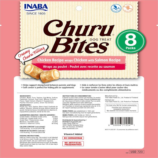 INABA Churu Bites Chicken Recipe Wraps Chicken with Salmon Recipe Dog Treats 8x12g