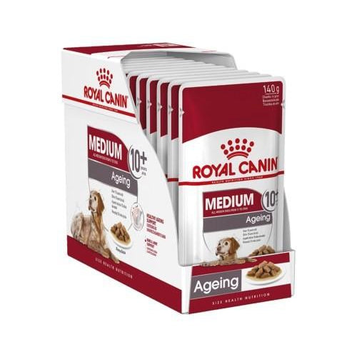 ROYAL CANIN MEDIUM AGEING +10 WET FOOD GRAVY POUCH 10X140G