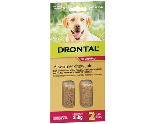 DRONTAL CHEWABLES DOG 35KG 2 PACK - PAMPERED PETZ HORNSBY